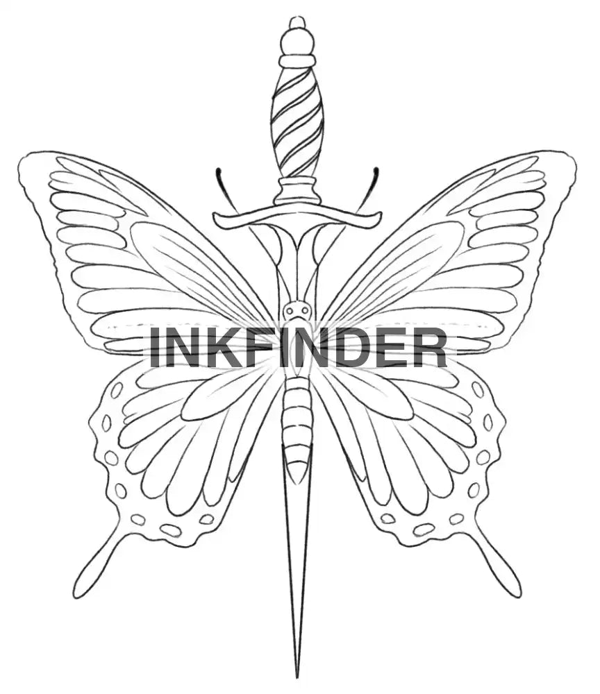 Butterfly With Dagger Fineline Butterfly With Dagger