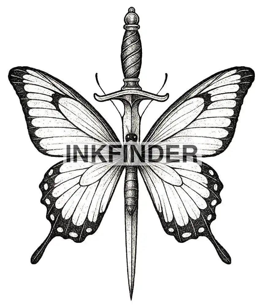 Butterfly With Dagger Fineline Butterfly With Dagger