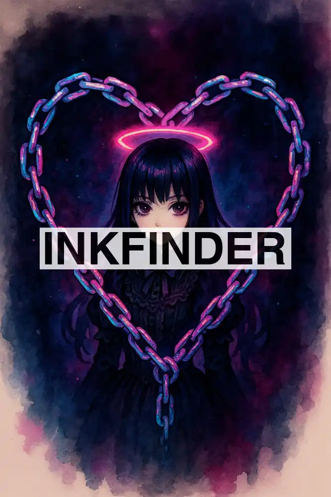 Gothic Watercolour Female Anime Character With Heart Made Out Of Chains Gothic Watercolour Female Anime Character With